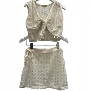 NEW PLANET SEA girl's mesh two-piece set coverup in cream